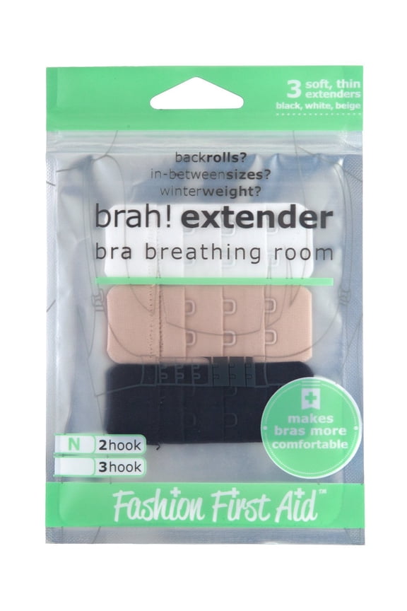 Brah! Extender: 2 hook Narrow Bra Band Extension, 3 Pack (White, Beige, Black)