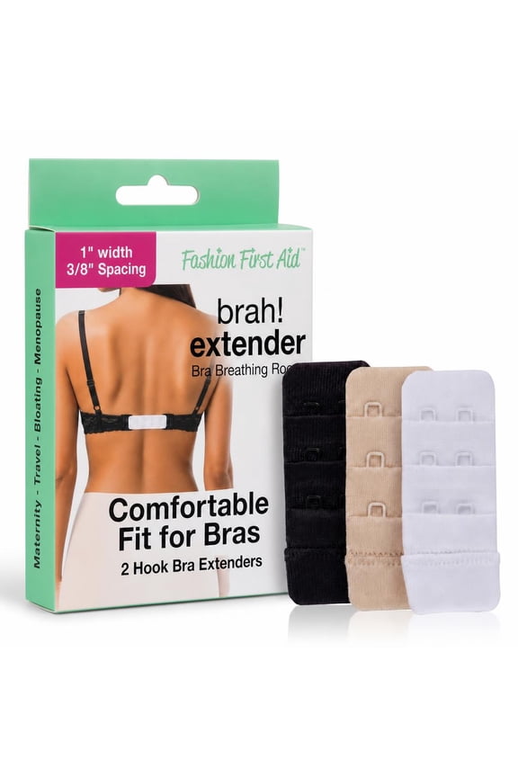 Brah! Extender: 2 hook Narrow Bra Band Extension, 3 Pack (White, Beige, Black)