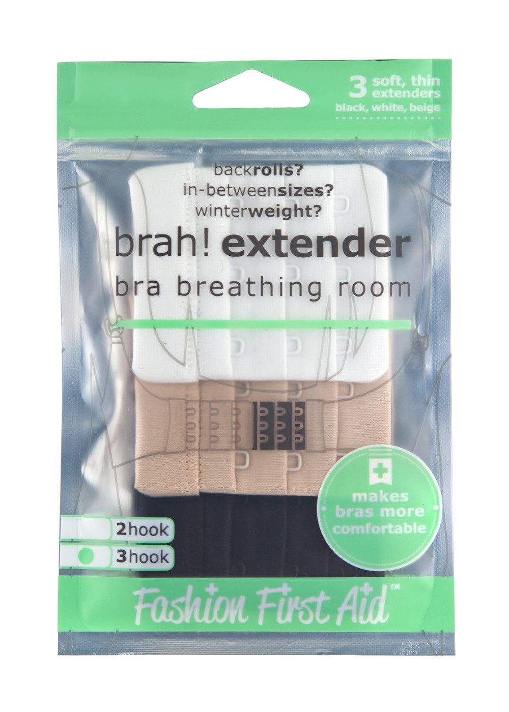 Brah! Extender: 3 hook Bra Band Extension, 3 Pack (White, Beige, Black) 