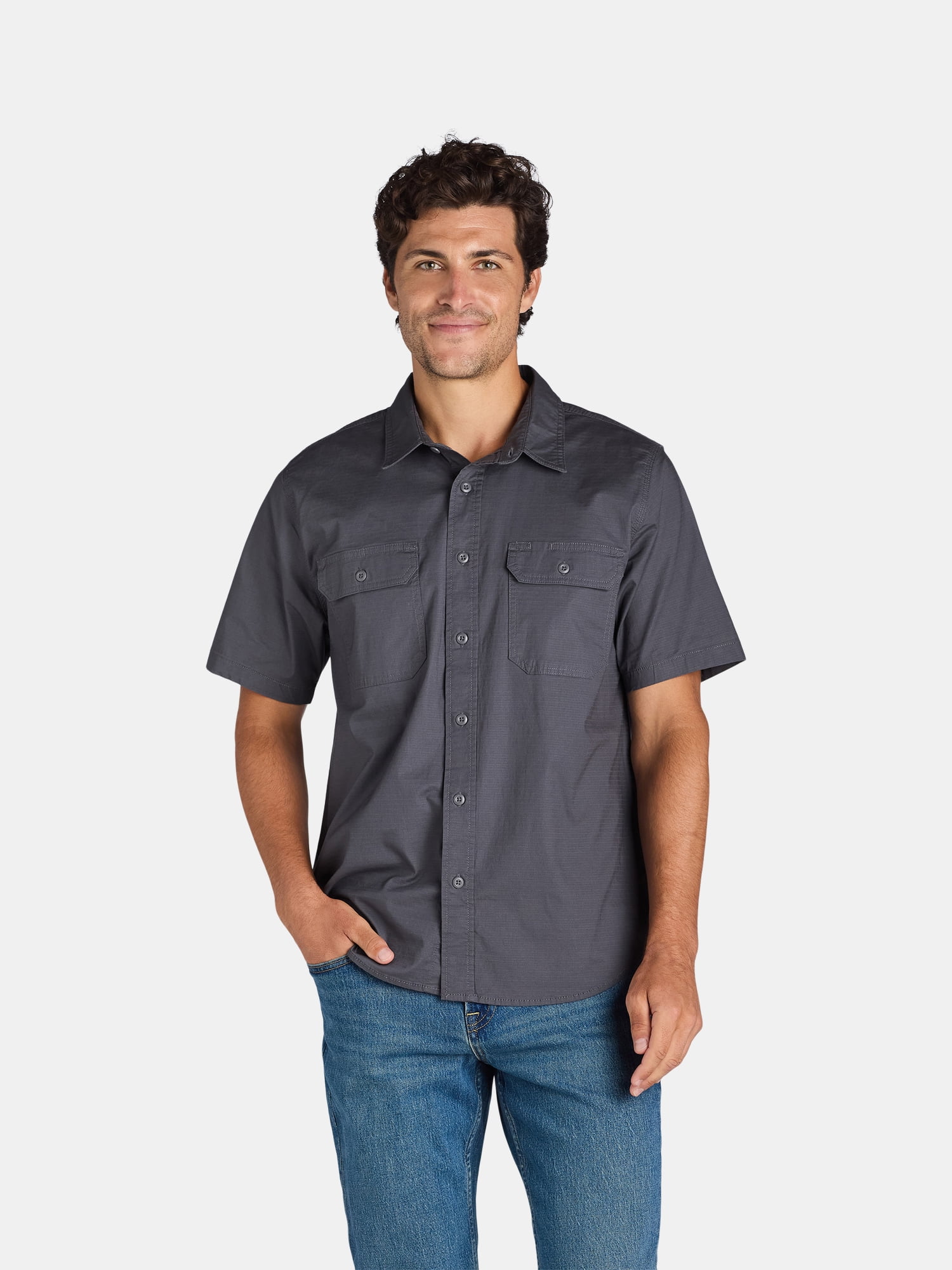 Brahma Men's Ripstop Work Shirt with Short Sleeves, Sizes S-5XL