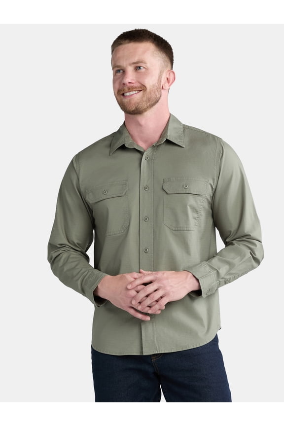 Men's Ripstop Work Shirt with Long Sleeves, Sizes S-5XL