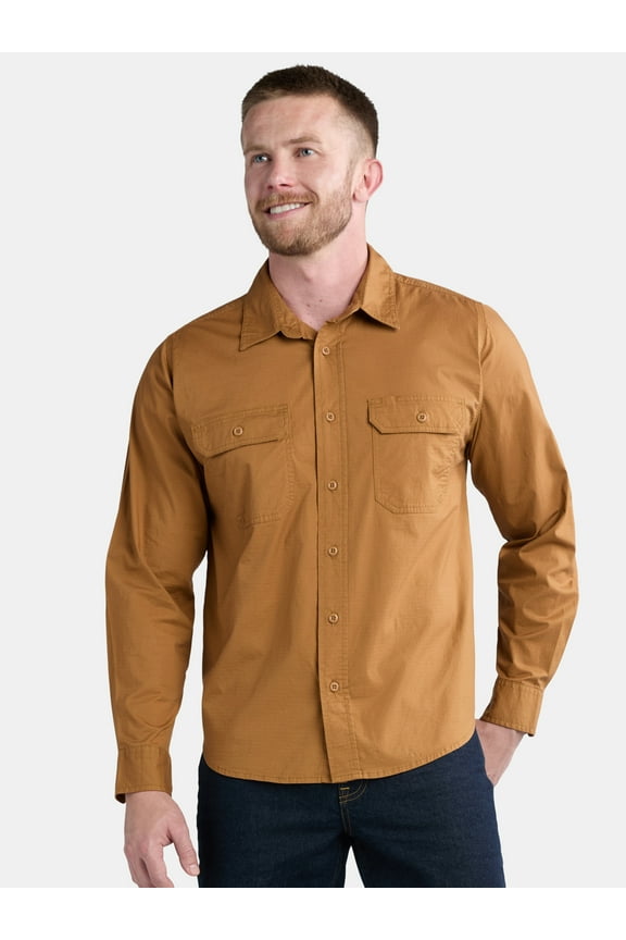 Men's Ripstop Work Shirt with Long Sleeves, Sizes S-5XL