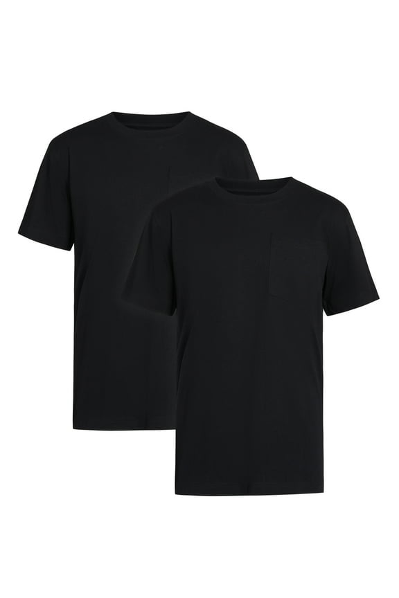 Men's Pocket T-Shirts Moisture-Wicking Short Sleeve Work Shirt, Black/Black, 2-Pack