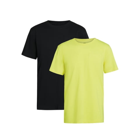 Men's Pocket T-Shirts Moisture-Wicking Short Sleeve Work Shirt, Black/Yellow, 2-Pack