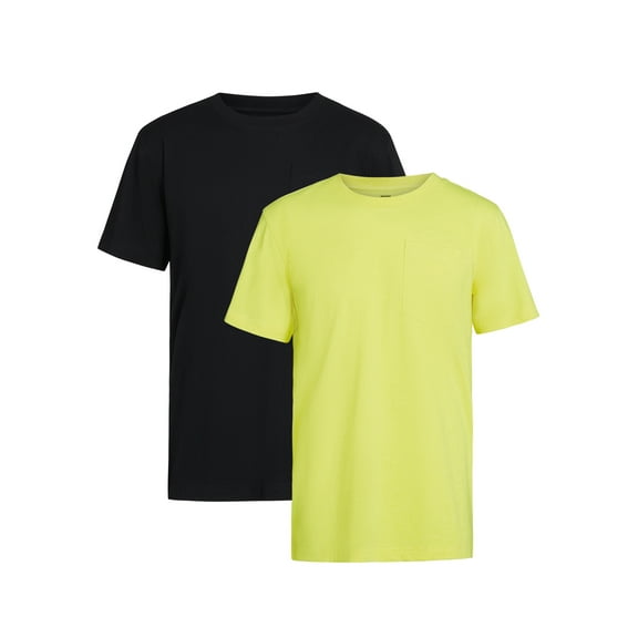 Brahma Men's Pocket T-Shirts Moisture-Wicking Short Sleeve Work Shirt, Black/Yellow, 2-Pack