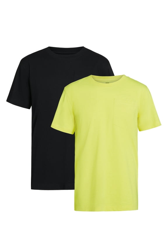 Men's Pocket T-Shirts Moisture-Wicking Short Sleeve Work Shirt, Black/Yellow, 2-Pack