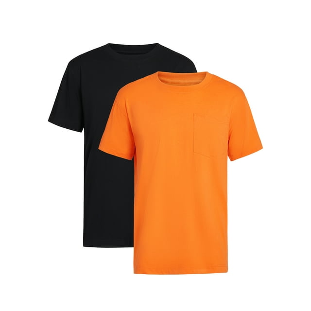 Brahma Men's Pocket T-Shirts Moisture-Wicking Short Sleeve Work Shirt, Black/Orange, 2-Pack