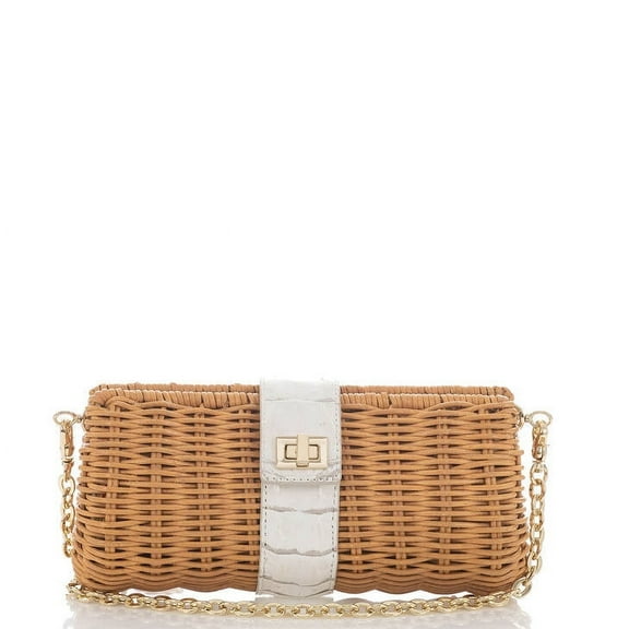 Brahmin Tracy Clutch Pearl Haring Tan Wicker/White Clutch/Crossbody
