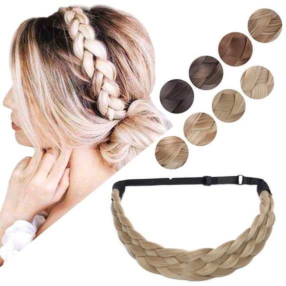 Braid Hairband Braided Hair Band Braided Hairband Braid Headband Synthetic Hair Plaited Braided Headband Elastic Stretch Hair Braided Hairpiece 3 Strands For Women Girls 27g #26/613 Blonde