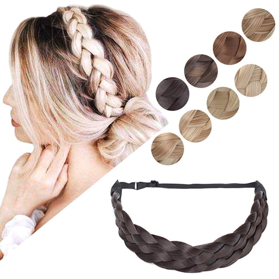 Braid Hairband Braided Hair Band Braided Hairband Braid Headband Synthetic Hair Plaited Braided Headband Elastic Stretch Hair Braided Hairpiece 3 Strands For Women Girls 27g #26/613 Blonde