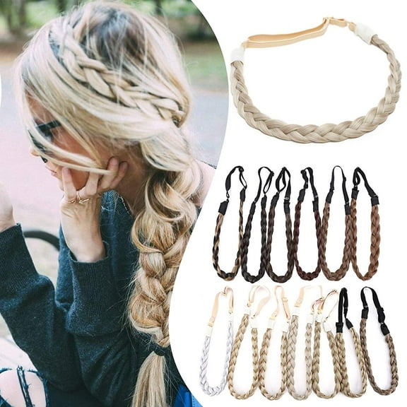 Braid Hairband Braided Hair Band Braided Hairband Braid Headband Synthetic Hair Plaited Braided Headband Elastic Stretch Hair Braided Hairpiece 3 Strands For Women Girls 27g #26/613 Blonde