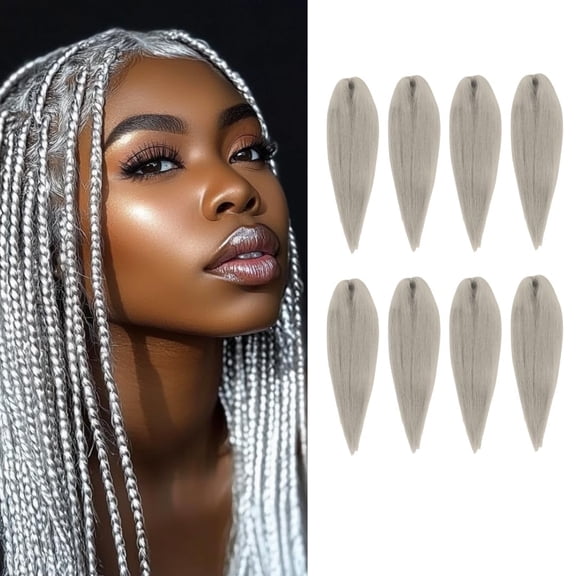 Braid Miracle Pre-Stretched Braiding Hair 52” Anti-Itch – Yaki Texture, Color Silver (8 Pack)