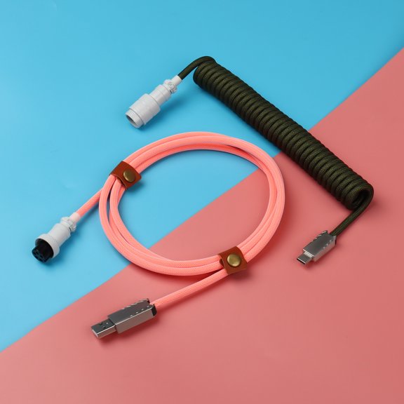 Braid Shielded USB to Typc C Coiled Keyboard Cable for Mechanical Keyboard Data Charging Extension