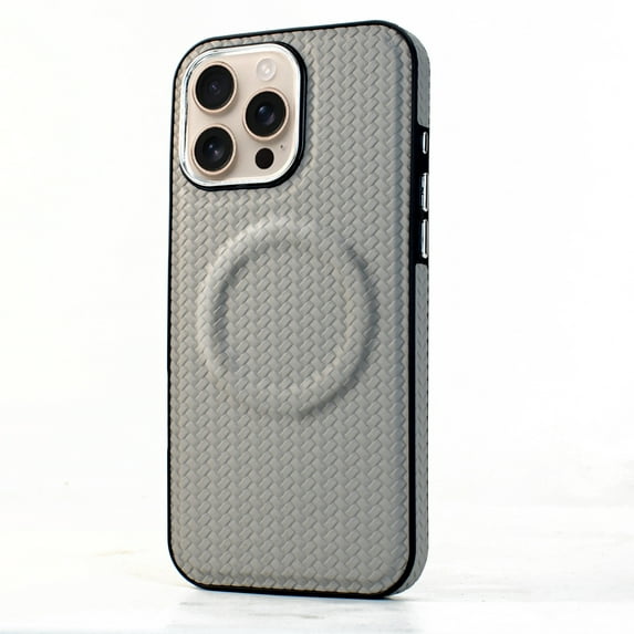 Braid Woven Pattern Desgin PU Leather Case for iPhone 12 Pro, Shockproof Protective, Compatible with Magsafe, Support Wireless Charging Slim Phone Case for iPhone 12 Pro, Gray