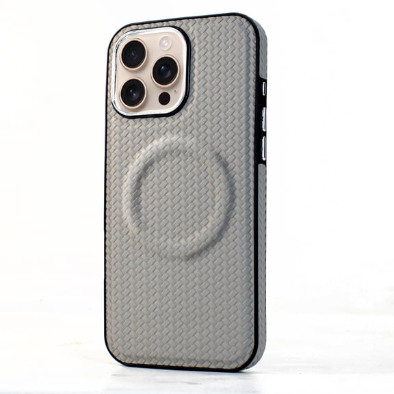 Braid Woven Pattern Desgin PU Leather Case for iPhone 12 Pro, Shockproof Protective, Compatible with Magsafe, Support Wireless Charging Slim Phone Case for iPhone 12 Pro, Gray
