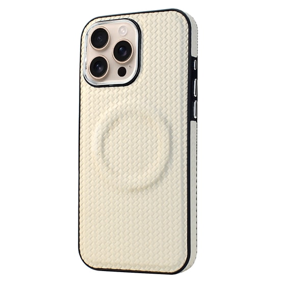 Braid Woven Pattern Desgin PU Leather Case for iPhone 13, Shockproof Protective, Compatible with Magsafe, Support Wireless Charging Slim Phone Case for iPhone 13, Beige