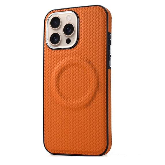 Braid Woven Pattern Desgin PU Leather Case for iPhone 15 Pro Max, Shockproof Protective, Compatible with Magsafe, Support Wireless Charging Slim Phone Case for iPhone 15 Pro Max, Lightbrown