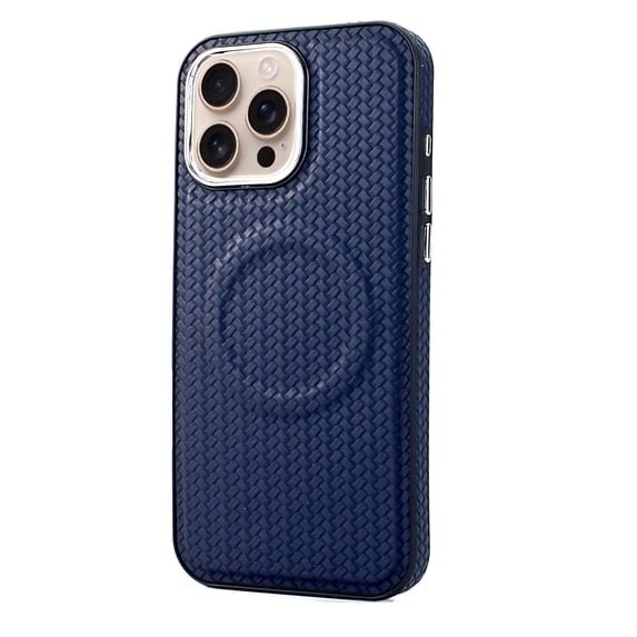 Braid Woven Pattern Desgin PU Leather Case for iPhone 15 Pro Max, Shockproof Protective, Compatible with Magsafe, Support Wireless Charging Slim Phone Case for iPhone 15 Pro Max, Blue
