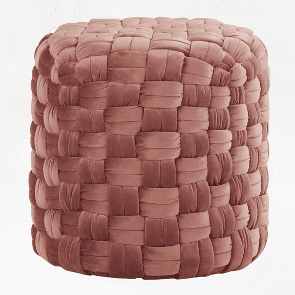 Braided 16" Round Ottoman in Blush Pink Velvet by LumiSource - A Versatile and Comfortable Furniture Piece