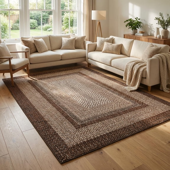 Braided Area Rug 3x5 Entryway Rug Non Slip Washable Small Rugs for Living Room Low Pile Non-Shedding Entrance Carpet Rustic Stain Resistant Soft Rugs for Dorm Bedroom Under Table Brown