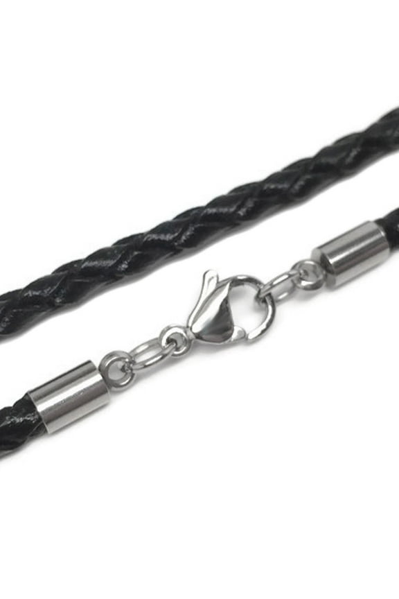 Braided Black Leather Necklace Cord (3mm) with Stainless Steel Lobster Clasp Womens Mens - 18 Inch