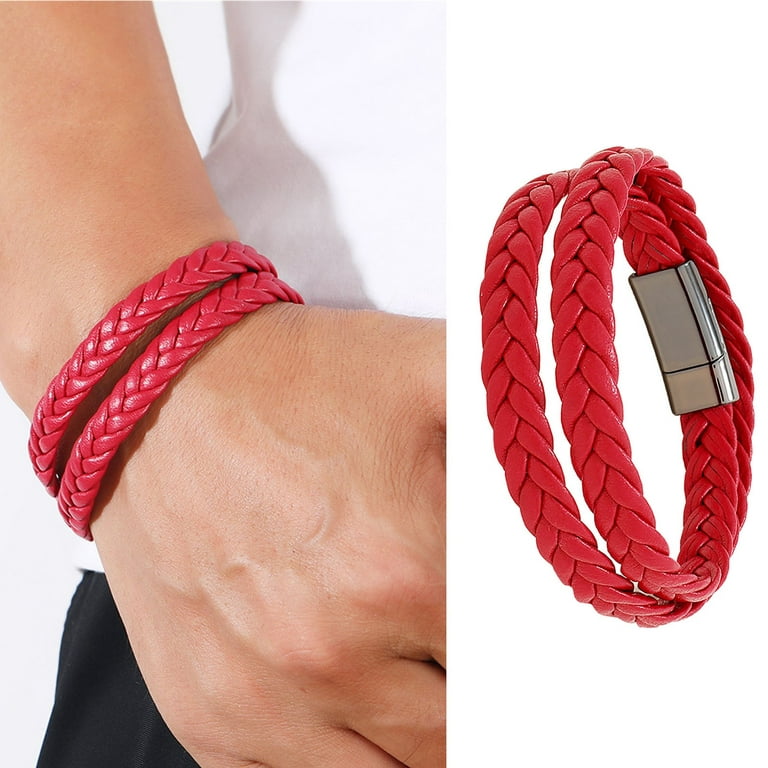 Braided Bracelet Made Of Leather In Black Or Brown â€“ Men's Bracelet With  Clasp Made Of Stainless Steel Leather Bracelet Men Including Extra Link  Bracelets Red 