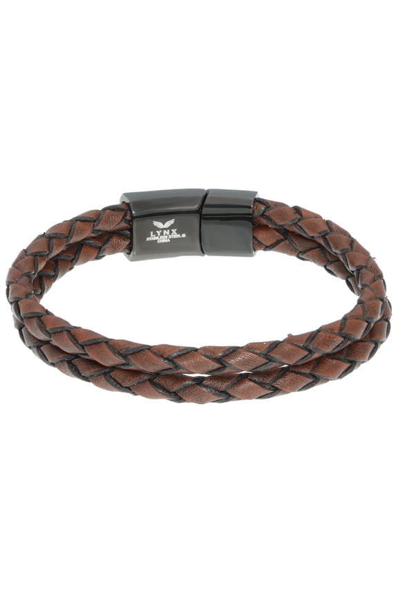 Stainless Steel 2- Row Leather Bracelet with Magnetic Clasp