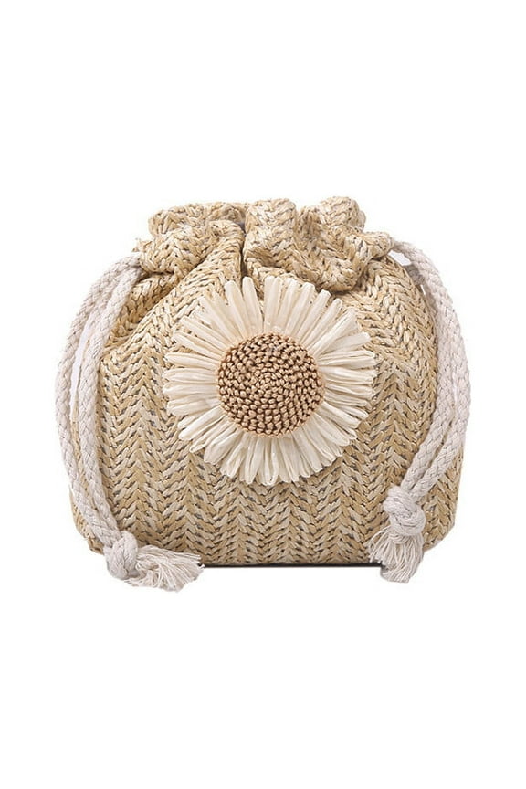 Braided Bucket Pack Summer Woven Crossbody Bags for Women Hobo Drawstring Purse Vacation Handbags Beach Bag