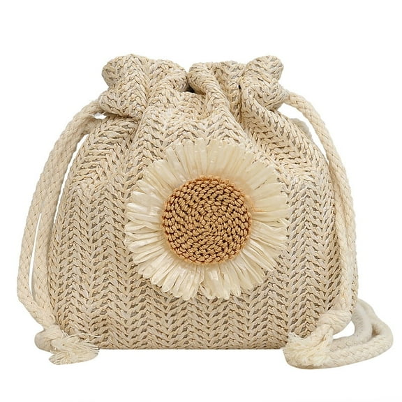 Braided Bucket Pack Summer Woven Crossbody Bags for Women Hobo Drawstring Purse Vacation Handbags Beach Bag