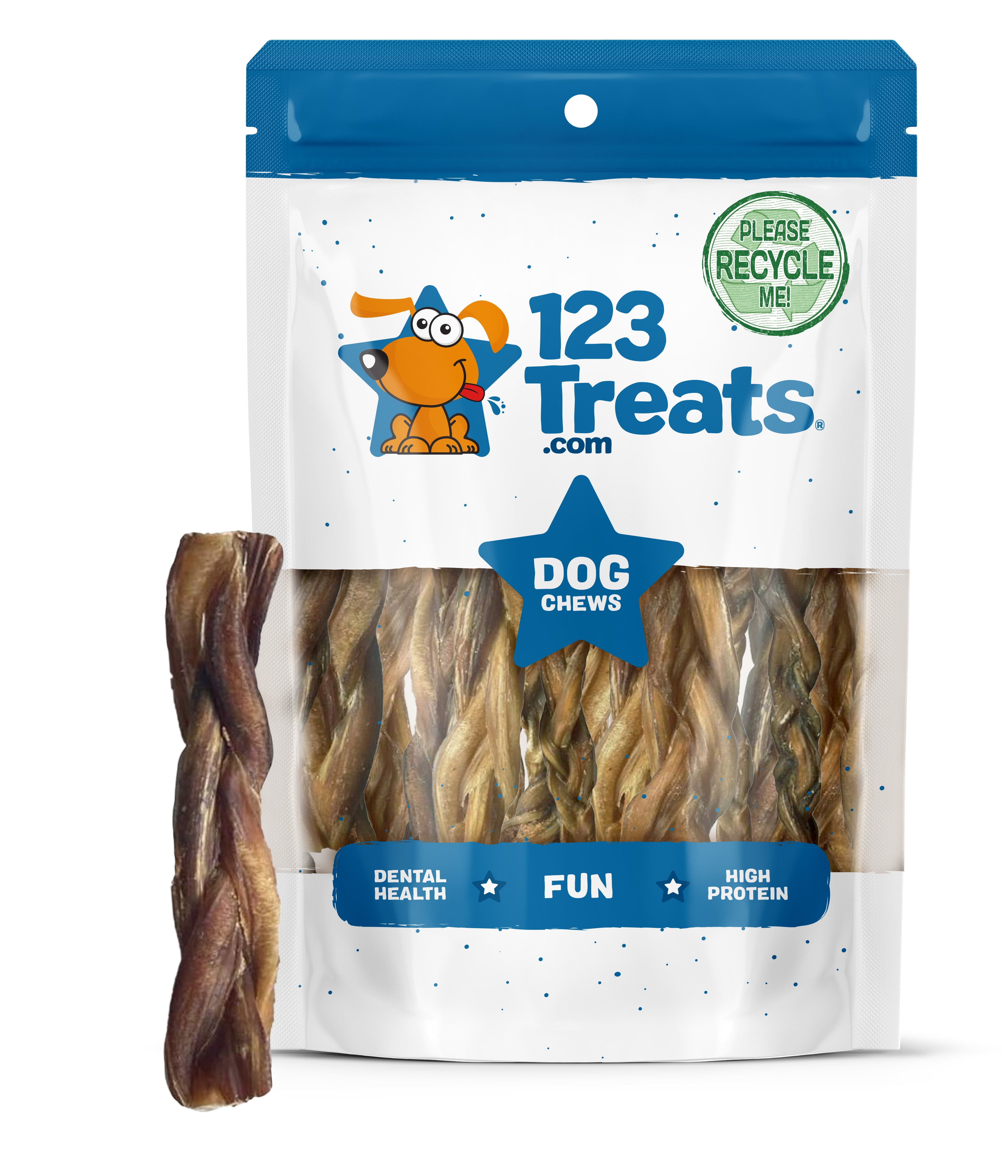 Braided Bully Sticks 5-6 inches Chews for Dogs | All Natural (8 Ounce Bag) by 123 Treats
