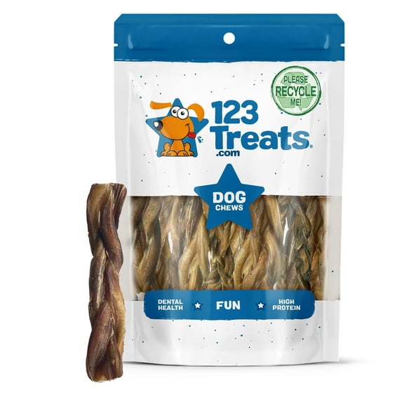 Braided Bully Sticks 5-6 inches Chews for Dogs | All Natural (8 Ounce Bag) by 123 Treats