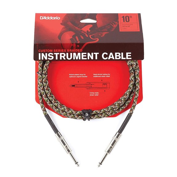 D'Addario Braided Instrument Cable 10 ft. Military Green