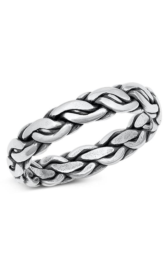 Braided Chain Link Ring .925 Sterling Silver Wedding Band Jewelry Female Male Unisex Size 9