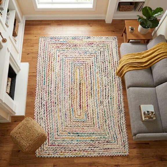 Braided Chindi Area Rug, Handmade Multicolor Chindi Carpet for Living Room Bedroom, 2x3 ft