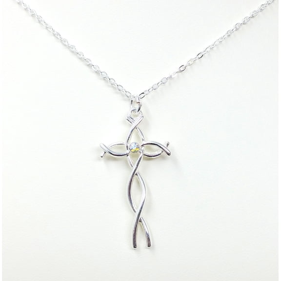 Braided Christian Cross with Clear AB Crystal Rhinestone Necklace