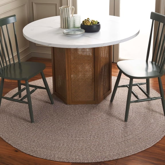 Braided Collection Area Rug - 6' Round, Ivory & Beige, Handmade Woven Cotton, Boho Reversible Style, Ideal for Living Room, Bedroom, Dining Space (BRD256B)