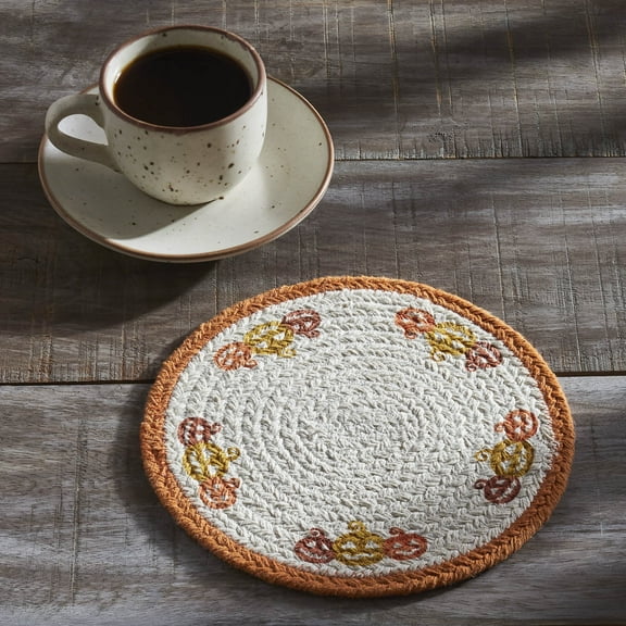 VHC Brands Braided Cotton Country Halloween Stencil Trivet 8, Decorative Fall Pot Holder, Hot Pad, Kitchen Table Decor for Fall and Halloween