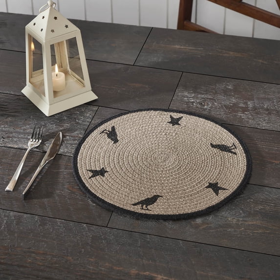 Braided Cotton Raven Harvest Stencil Placemat 14 inch Diameter