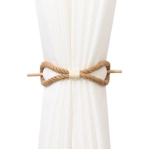 Braided Cotton Rope Curtain Tie Backs with Wooden Beads, Adjustable Rustic Window Holdbacks