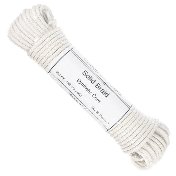 Braided Cotton Sash Cord - Natural White Cotton Cording with Reinforced Synthetic Core - 3/16-Inch and 1/4-Inch Diameters - 100-Foot Hanks - Ideal for Indoor & Outdoor Utility