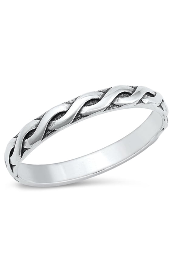 Braided Cuban Chain Link Ring .925 Sterling Silver Band Jewelry Female Male Unisex Size 4