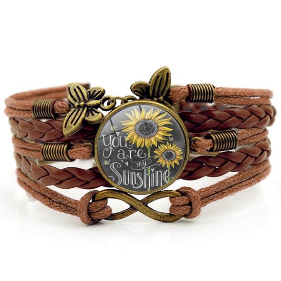 Braided Cuff Bracelets Multi-Layer Leather Wristband Bangle You are My Sunshine Bracelets Fashion Jewelry for Girl Teen