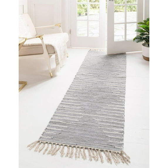 Braided Dario Collection Area Rug 2'x8' - Light Gray-Ivory