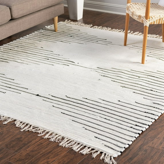 Braided Dario Collection Area Rug 7' Square - Ivory-Black
