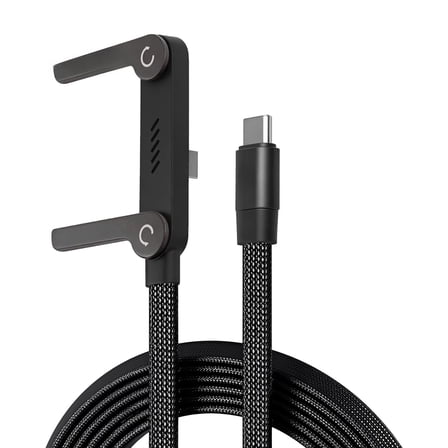 Braided Fast Charge Cable with Built-in Phone Stand - 240W USB-C Charger Cord & T-Shaped Foldable Stand, 90 Degree Angle, 4.9ft, Black