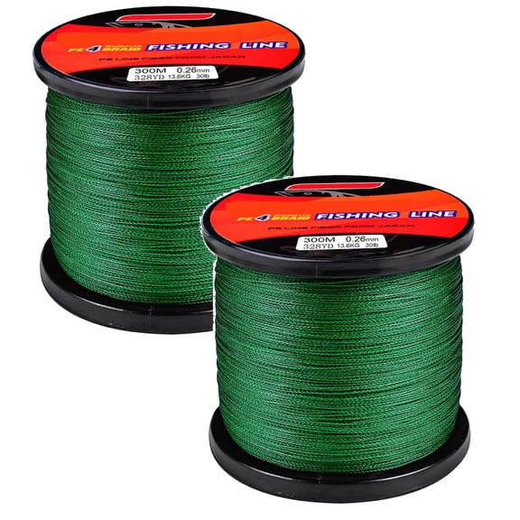 Braided Fishing Line,4 Strands with Smaller Diameter 30LB 300M Pe Woven Strong Horse Fishing Line,Abrasion Resistant,Zero Stretch for Saltwater and Freshwater 2PCS