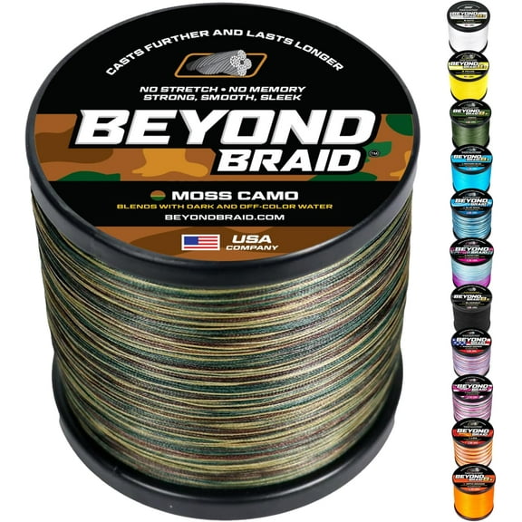 Braided Fishing Line -Super Strong - Abrasion Resistant - No Stretch -Blue Camo Moss Camo White Green Pink Blue 4 Strand 8 Strand