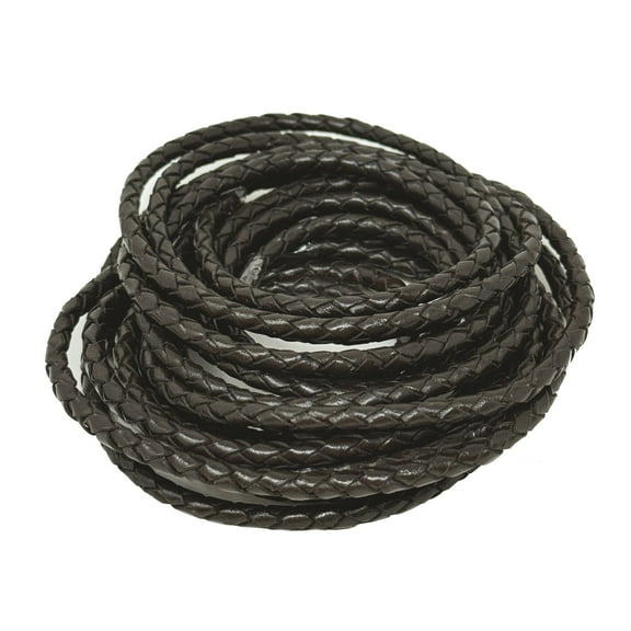 Braided Genuine Leather Cord 4 mm Round 1.1 Yards - Folded Bolo Real Leather Strap for Bracelet, Necklace, Bolo Tie, Craft and Jewelry Making