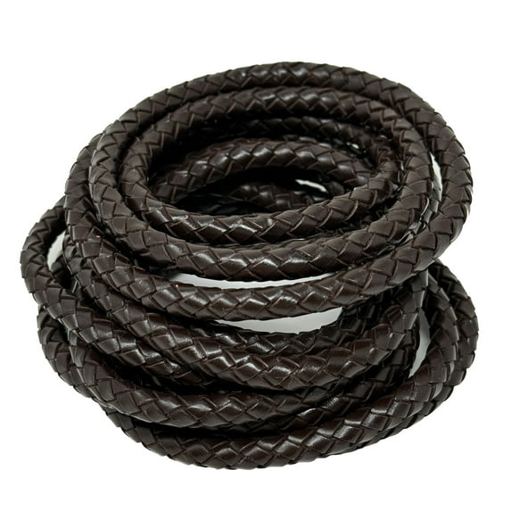 Braided Genuine Leather Cord 6 mm Round 1.1 Yards - Folded Bolo Real Leather Strap for Bracelet, Necklace, Bolo Tie, Craft and Jewelry Making