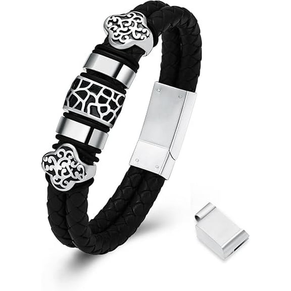 Braided Genuine Leather Cremation Jewelry Urn Bracelet for Ashes for Women Men Keepsake Memorial Cuff Braided Leather Wristband Urn Bangle Bracelet for Ashes